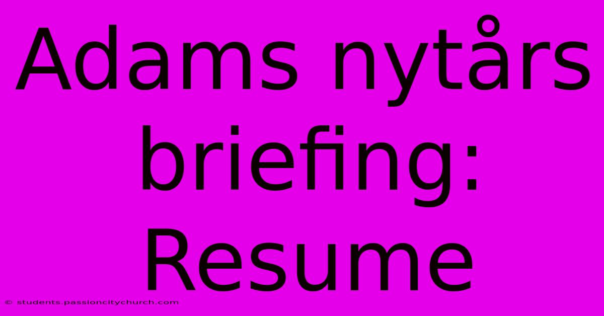 Adams Nytårs Briefing: Resume