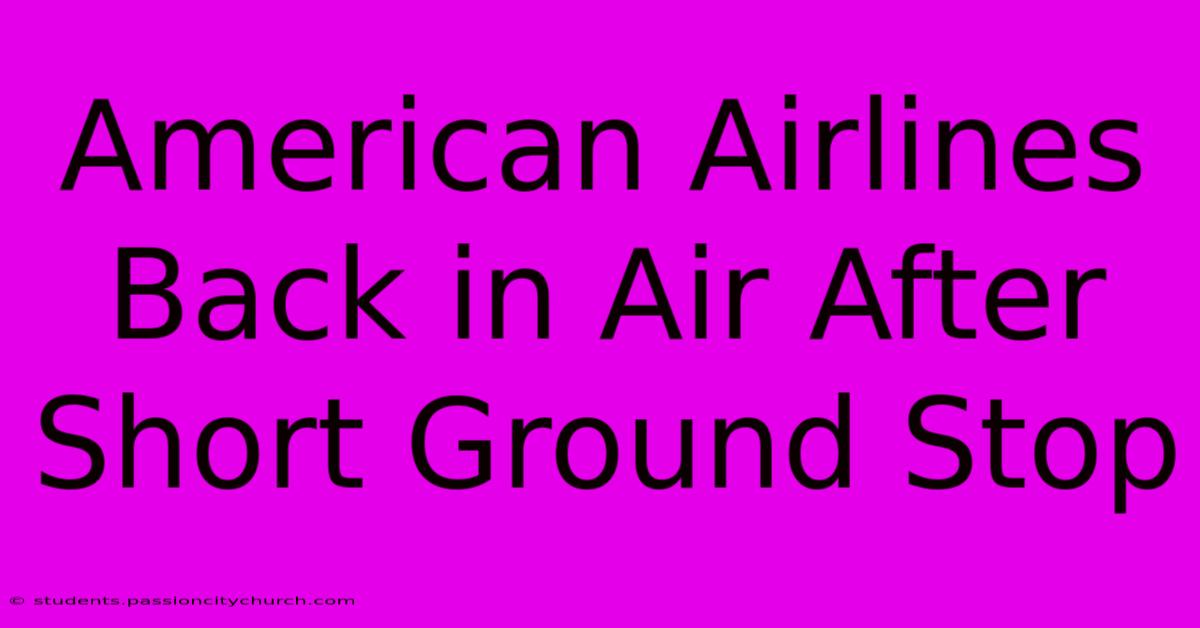 American Airlines Back In Air After Short Ground Stop