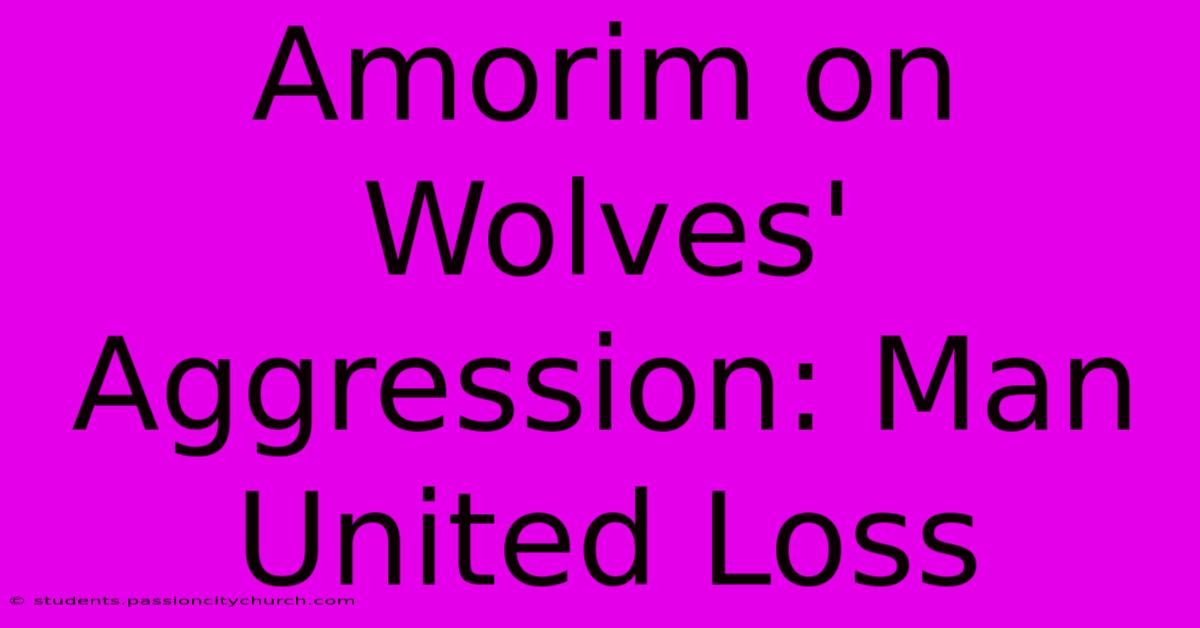 Amorim On Wolves' Aggression: Man United Loss