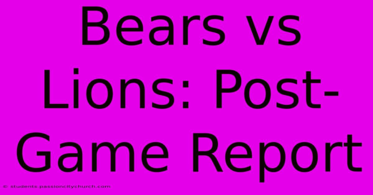 Bears Vs Lions: Post-Game Report