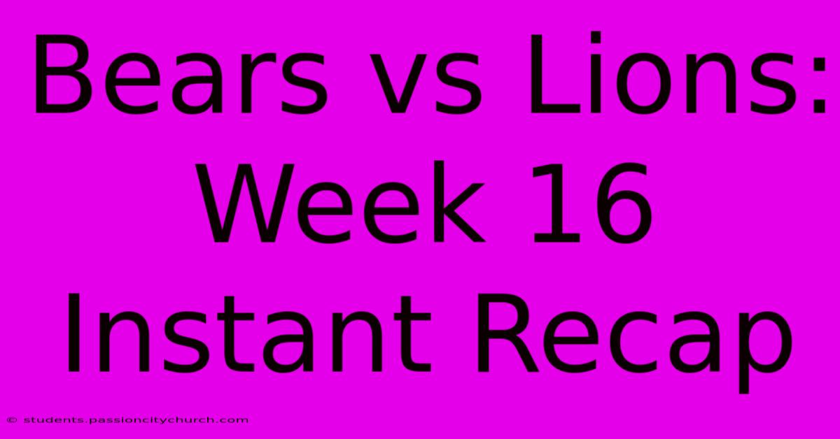 Bears Vs Lions: Week 16 Instant Recap