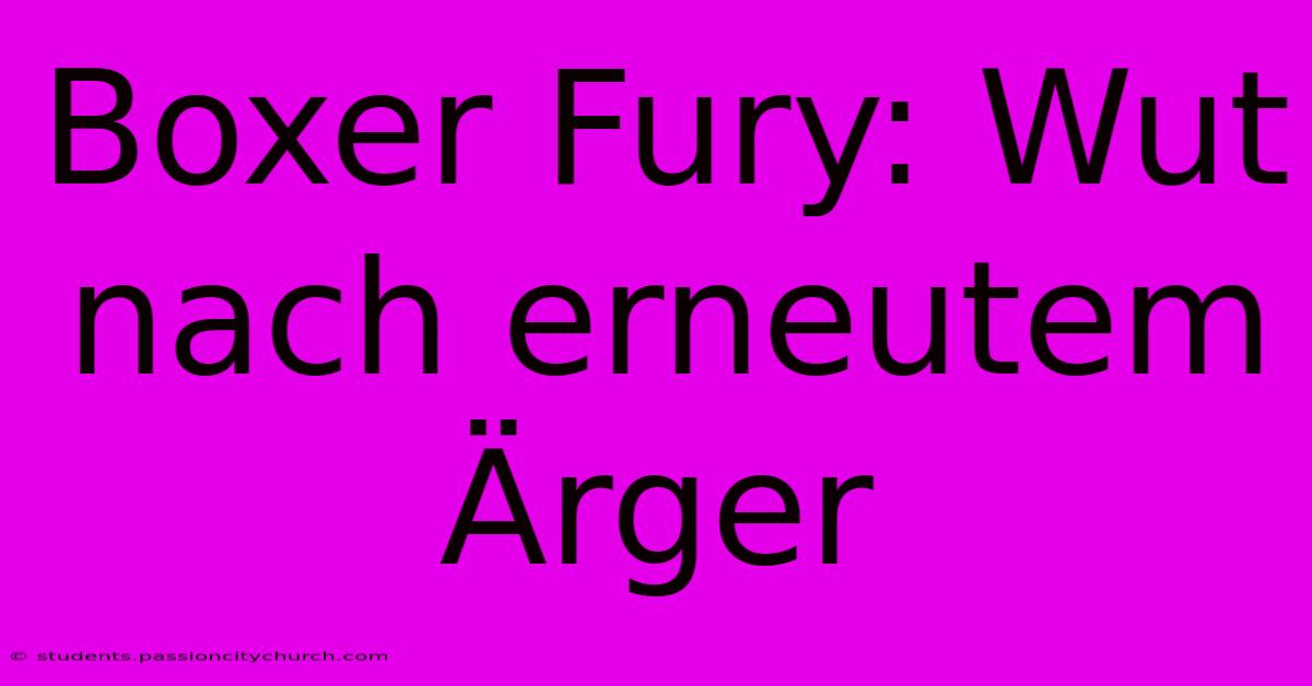 Boxer Fury: Wut Nach Erneutem Ärger