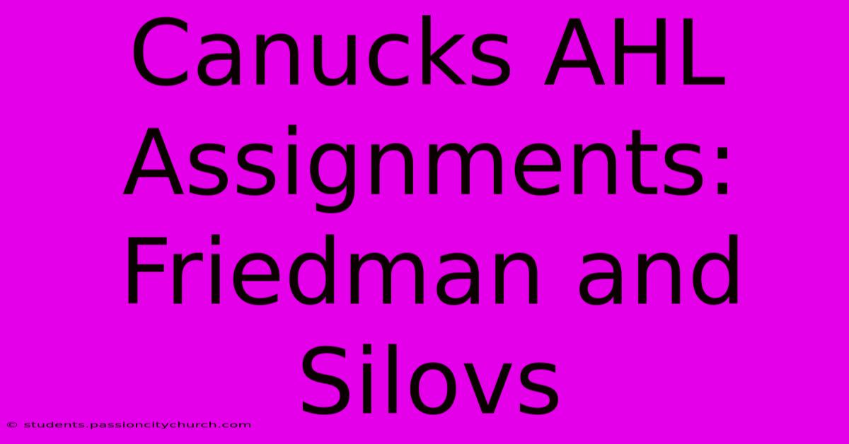 Canucks AHL Assignments: Friedman And Silovs