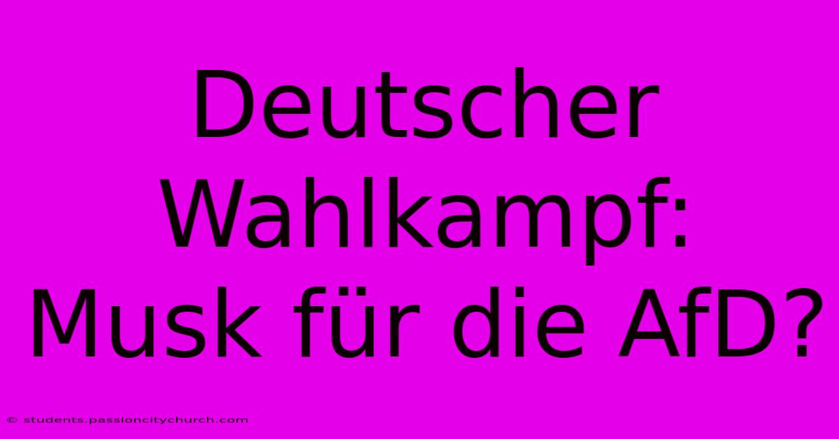 Deutscher Wahlkampf: Musk Für Die AfD?