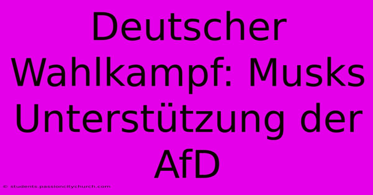 Deutscher Wahlkampf: Musks Unterstützung Der AfD