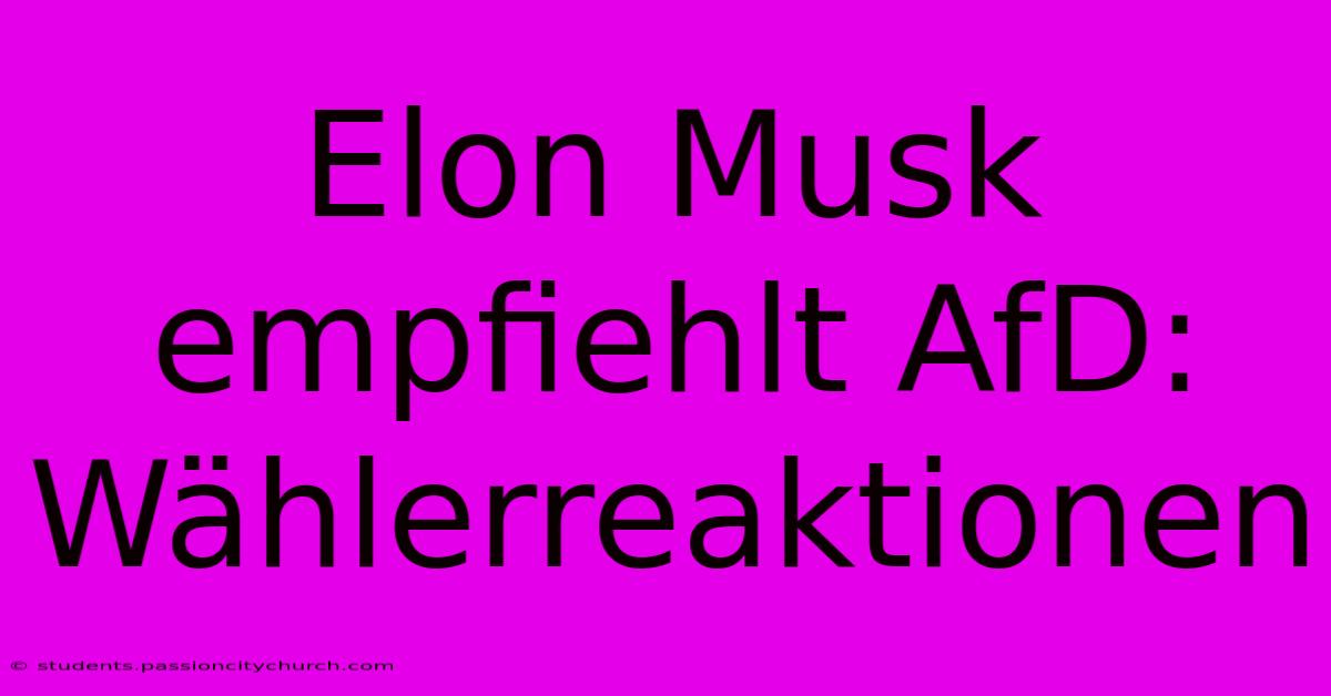 Elon Musk Empfiehlt AfD: Wählerreaktionen