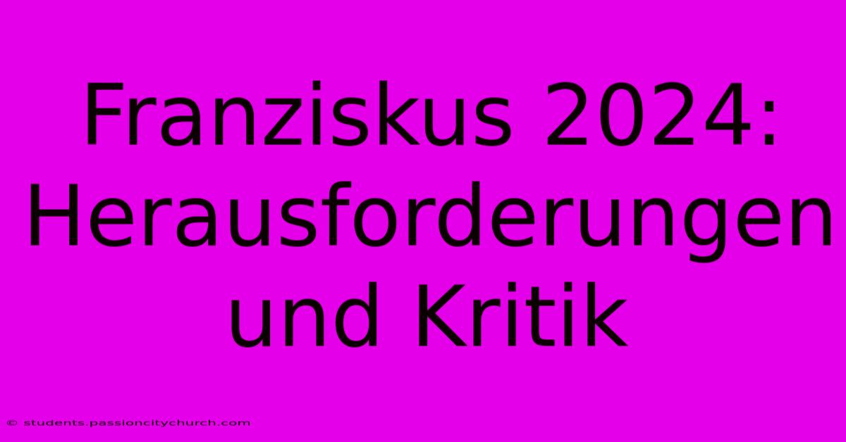 Franziskus 2024:  Herausforderungen Und Kritik