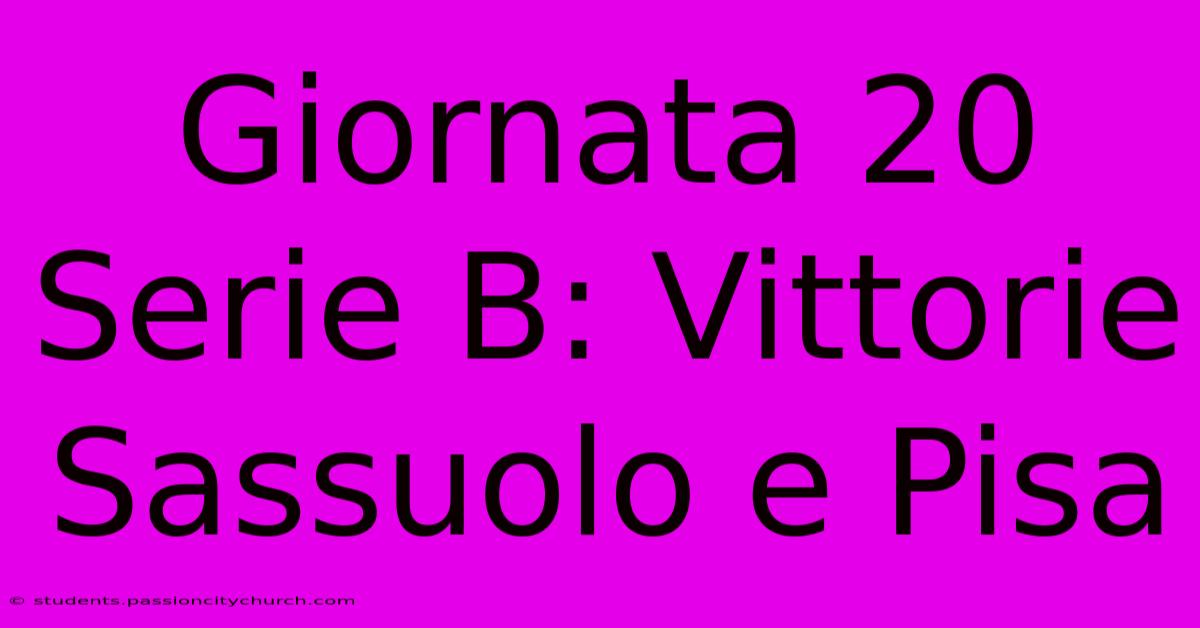 Giornata 20 Serie B: Vittorie Sassuolo E Pisa