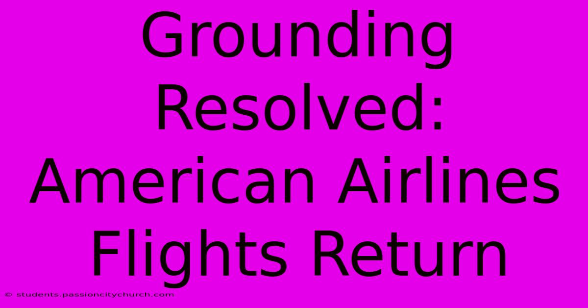 Grounding Resolved: American Airlines Flights Return