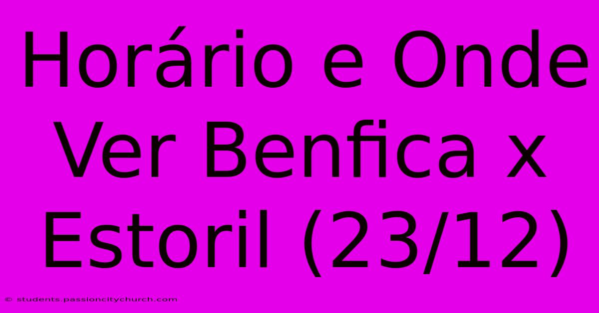 Horário E Onde Ver Benfica X Estoril (23/12)