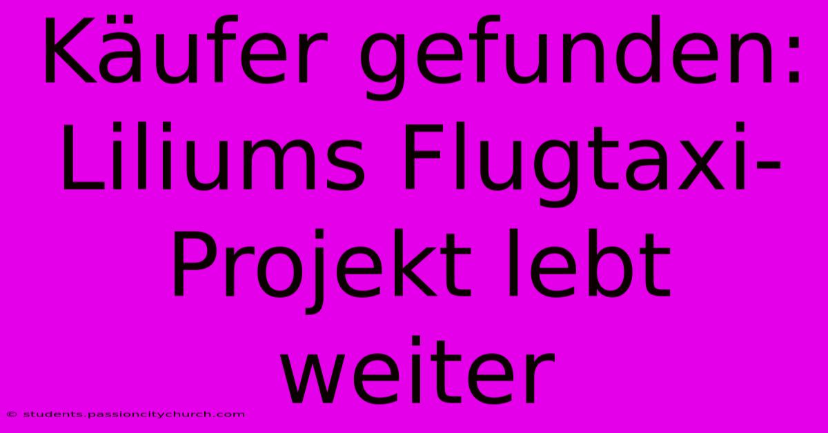 Käufer Gefunden: Liliums Flugtaxi-Projekt Lebt Weiter