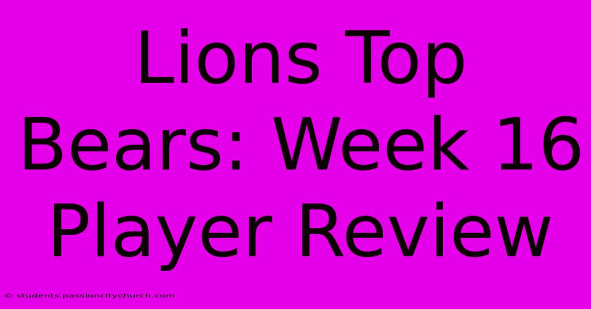 Lions Top Bears: Week 16 Player Review