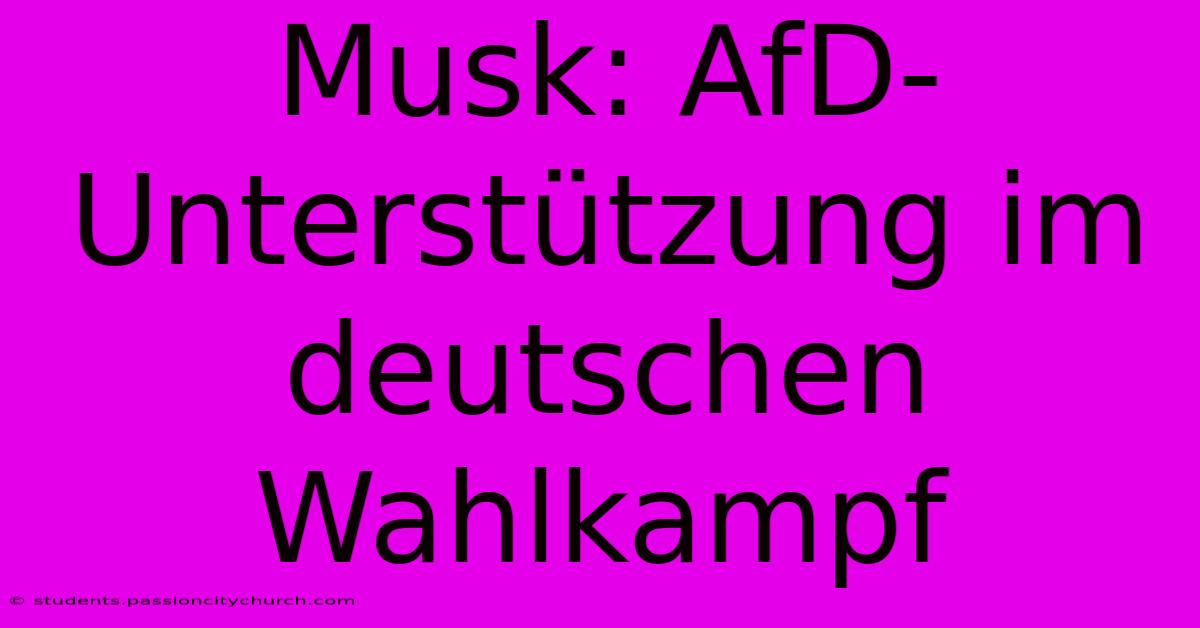 Musk: AfD-Unterstützung Im Deutschen Wahlkampf