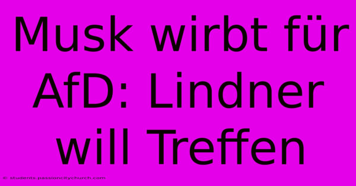 Musk Wirbt Für AfD: Lindner Will Treffen