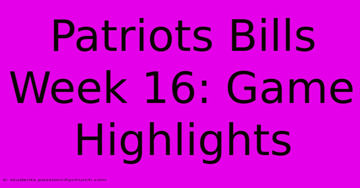 Patriots Bills Week 16: Game Highlights