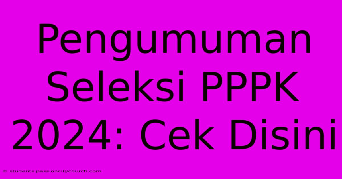 Pengumuman Seleksi PPPK 2024: Cek Disini