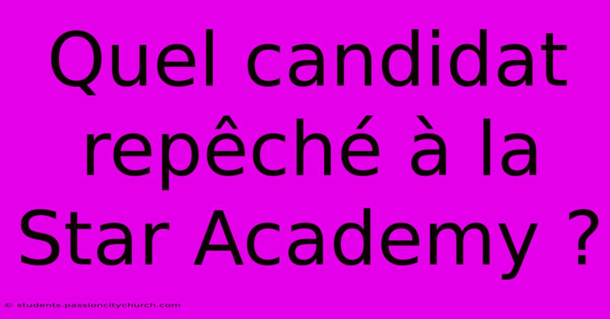 Quel Candidat Repêché À La Star Academy ?