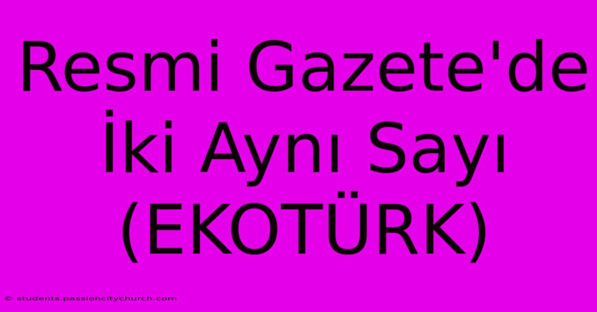 Resmi Gazete'de İki Aynı Sayı (EKOTÜRK)