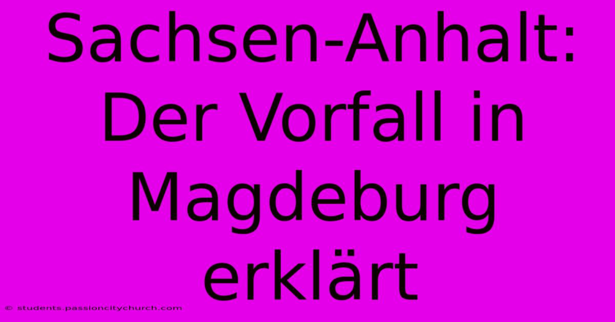 Sachsen-Anhalt:  Der Vorfall In Magdeburg Erklärt