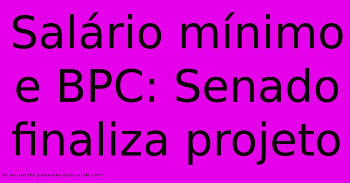 Salário Mínimo E BPC: Senado Finaliza Projeto