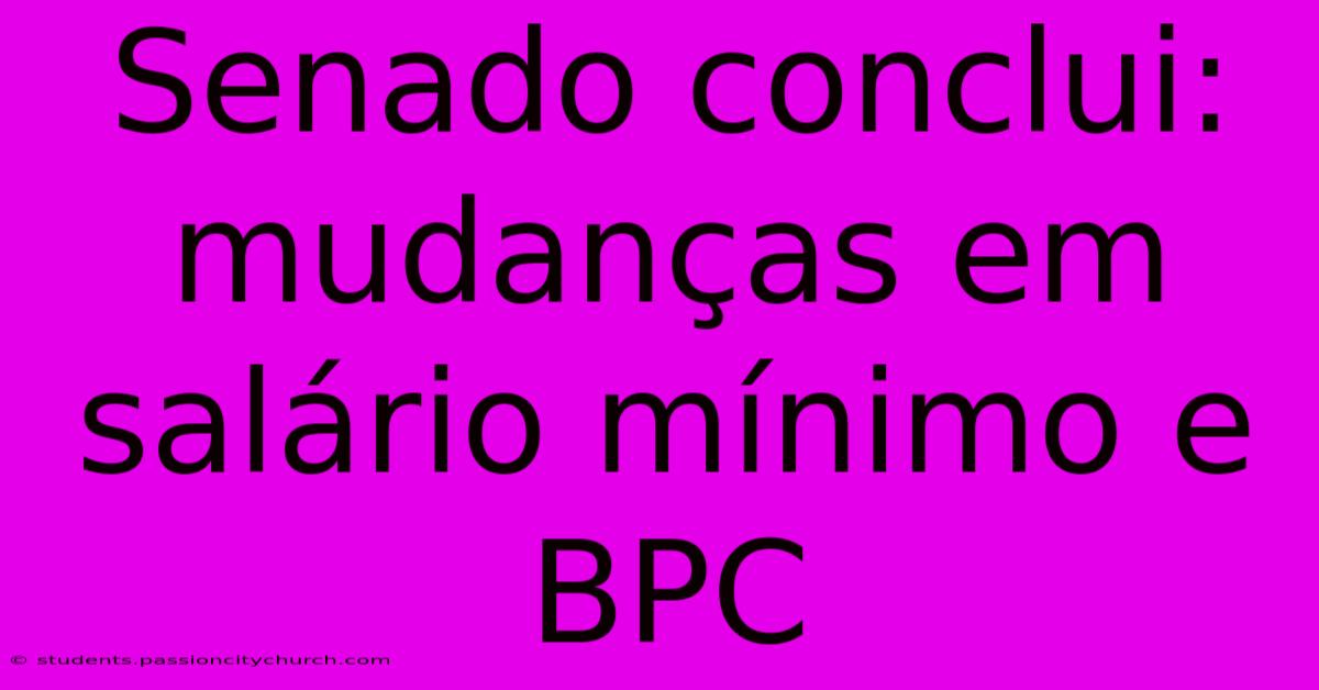 Senado Conclui: Mudanças Em Salário Mínimo E BPC