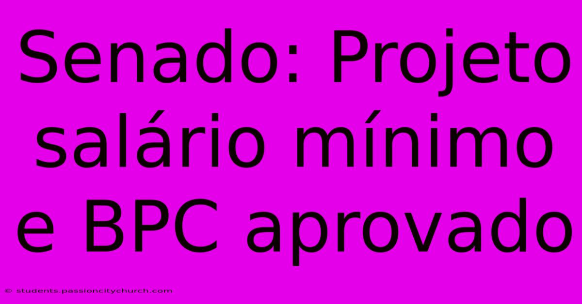 Senado: Projeto Salário Mínimo E BPC Aprovado