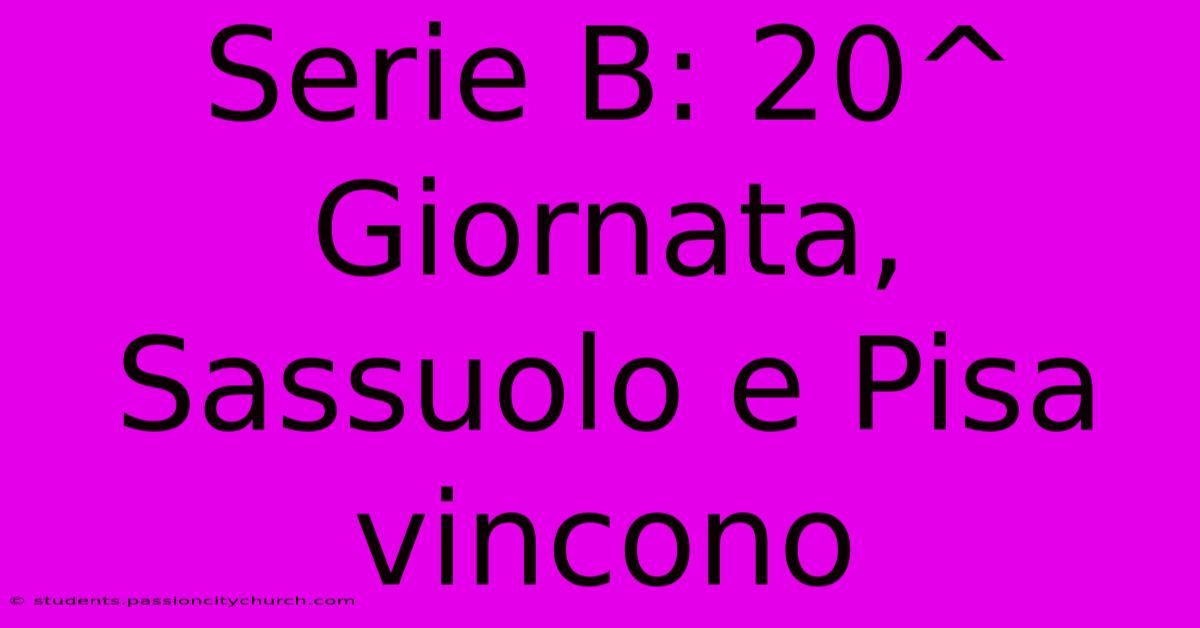 Serie B: 20^ Giornata, Sassuolo E Pisa Vincono