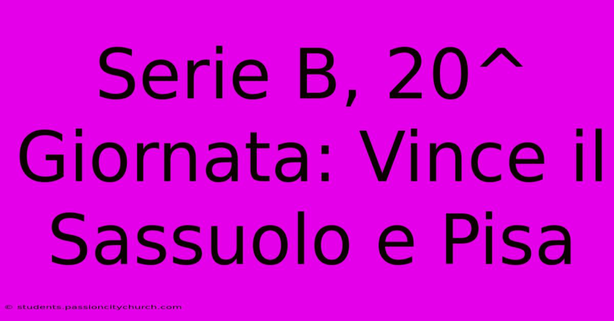 Serie B, 20^ Giornata: Vince Il Sassuolo E Pisa