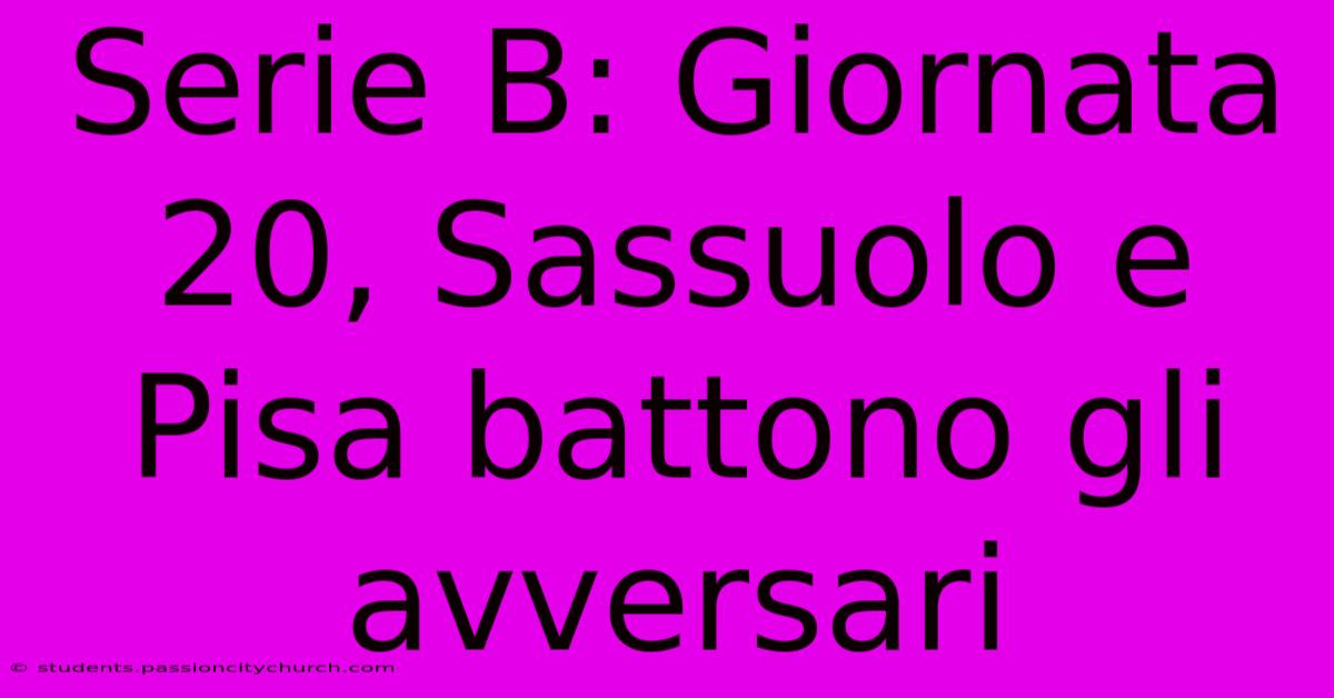 Serie B: Giornata 20, Sassuolo E Pisa Battono Gli Avversari