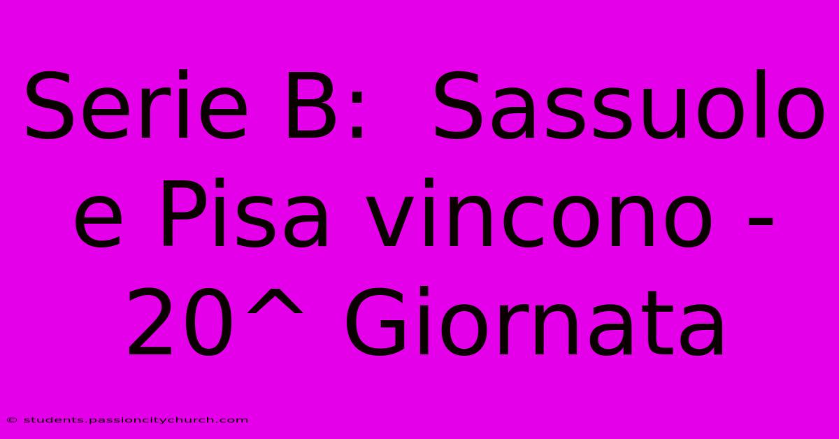 Serie B:  Sassuolo E Pisa Vincono - 20^ Giornata