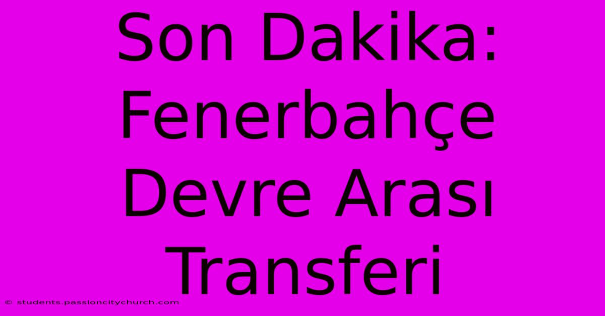 Son Dakika: Fenerbahçe Devre Arası Transferi