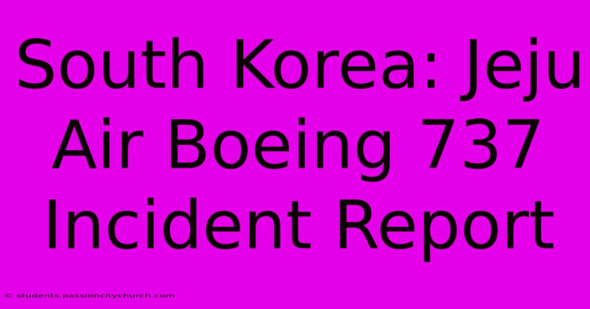 South Korea: Jeju Air Boeing 737 Incident Report