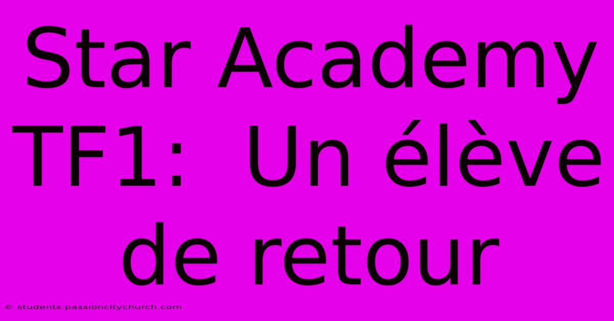 Star Academy TF1:  Un Élève De Retour