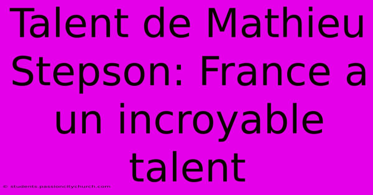 Talent De Mathieu Stepson: France A Un Incroyable Talent