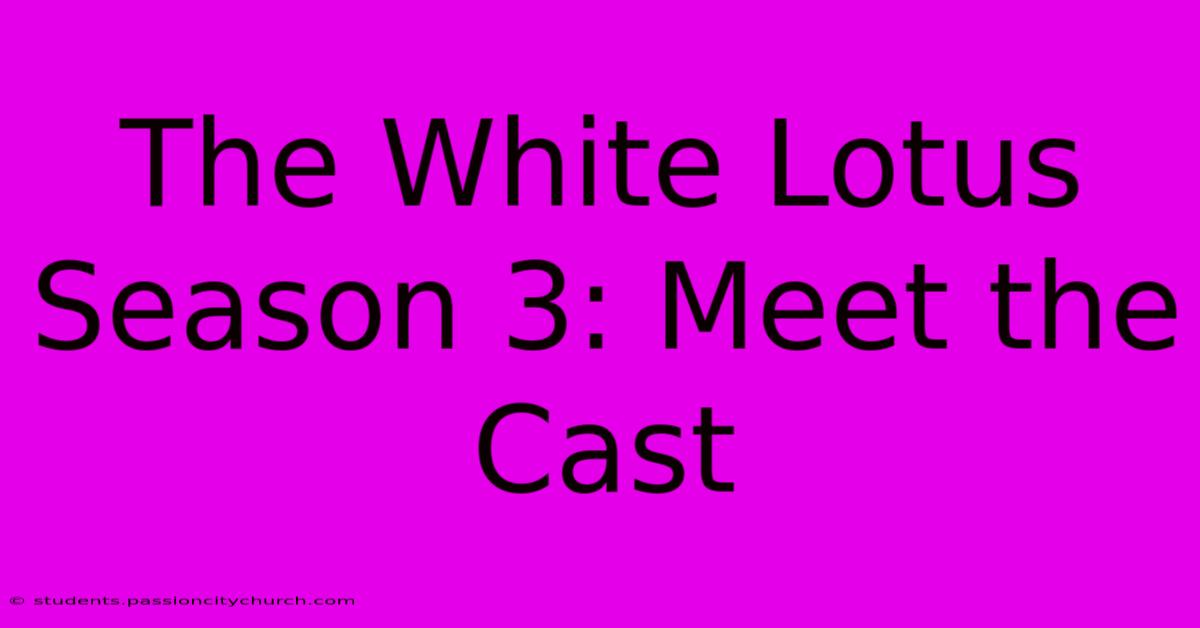 The White Lotus Season 3: Meet The Cast