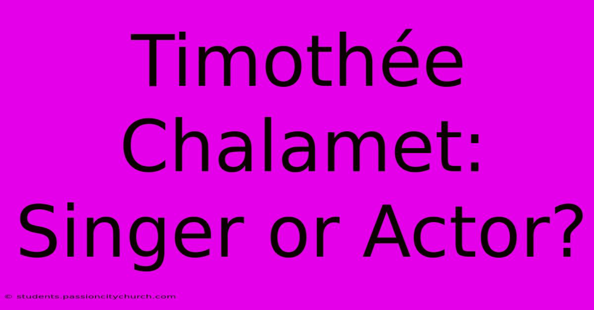 Timothée Chalamet: Singer Or Actor?