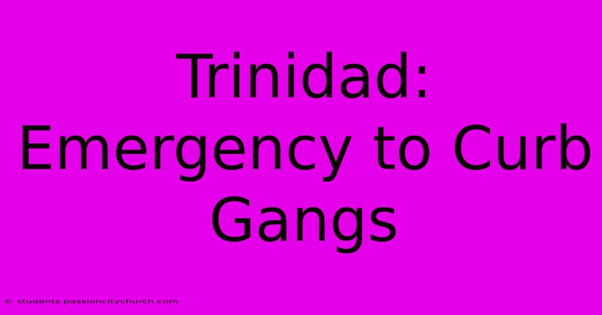 Trinidad: Emergency To Curb Gangs