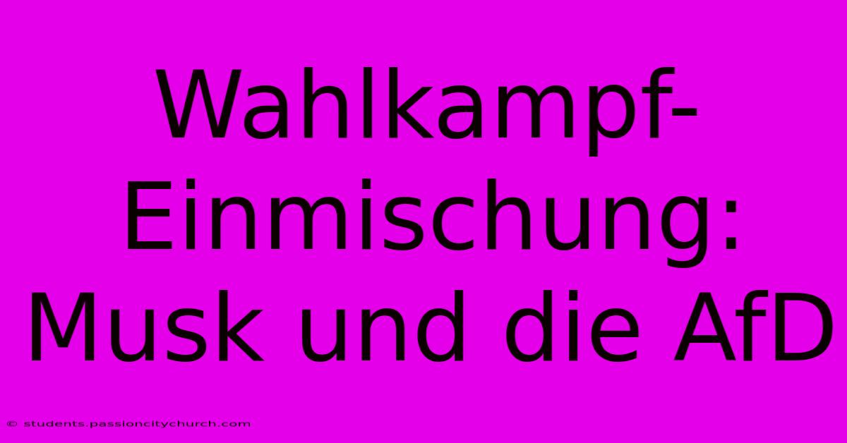 Wahlkampf-Einmischung: Musk Und Die AfD