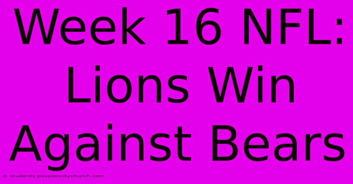 Week 16 NFL: Lions Win Against Bears